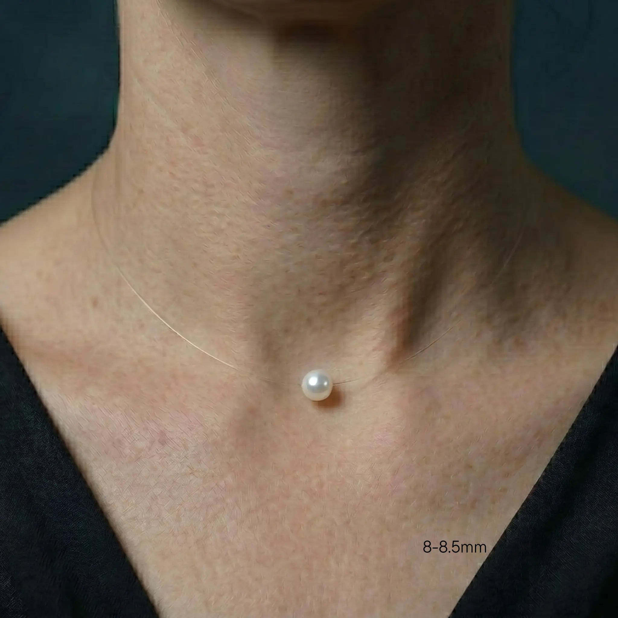 7-9.5mm Premium Freshwater Floating Solitaire Pearl Necklace with Invisible Chain
