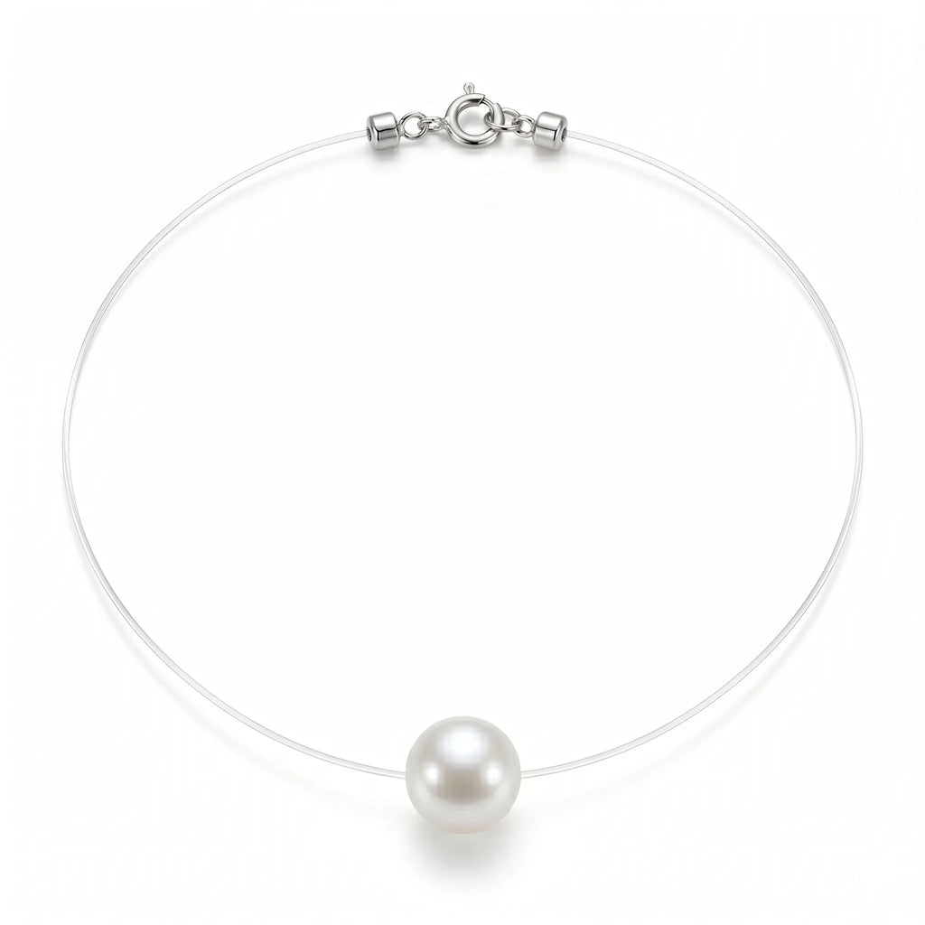 7-9.5mm Premium Freshwater Floating Solitaire Pearl Necklace with Invisible Chain