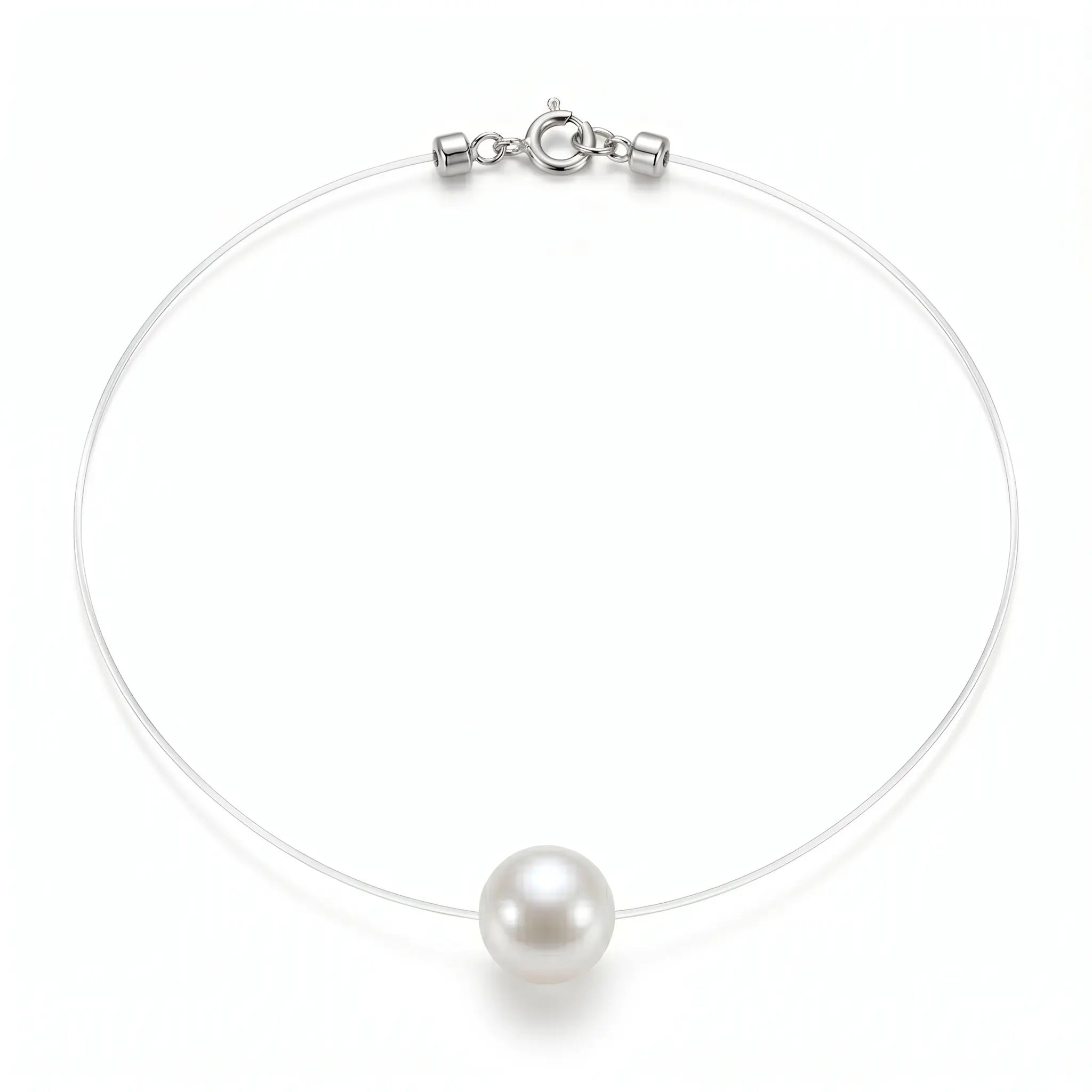 7-9.5mm Premium Freshwater Floating Solitaire Pearl Necklace with Invisible Chain