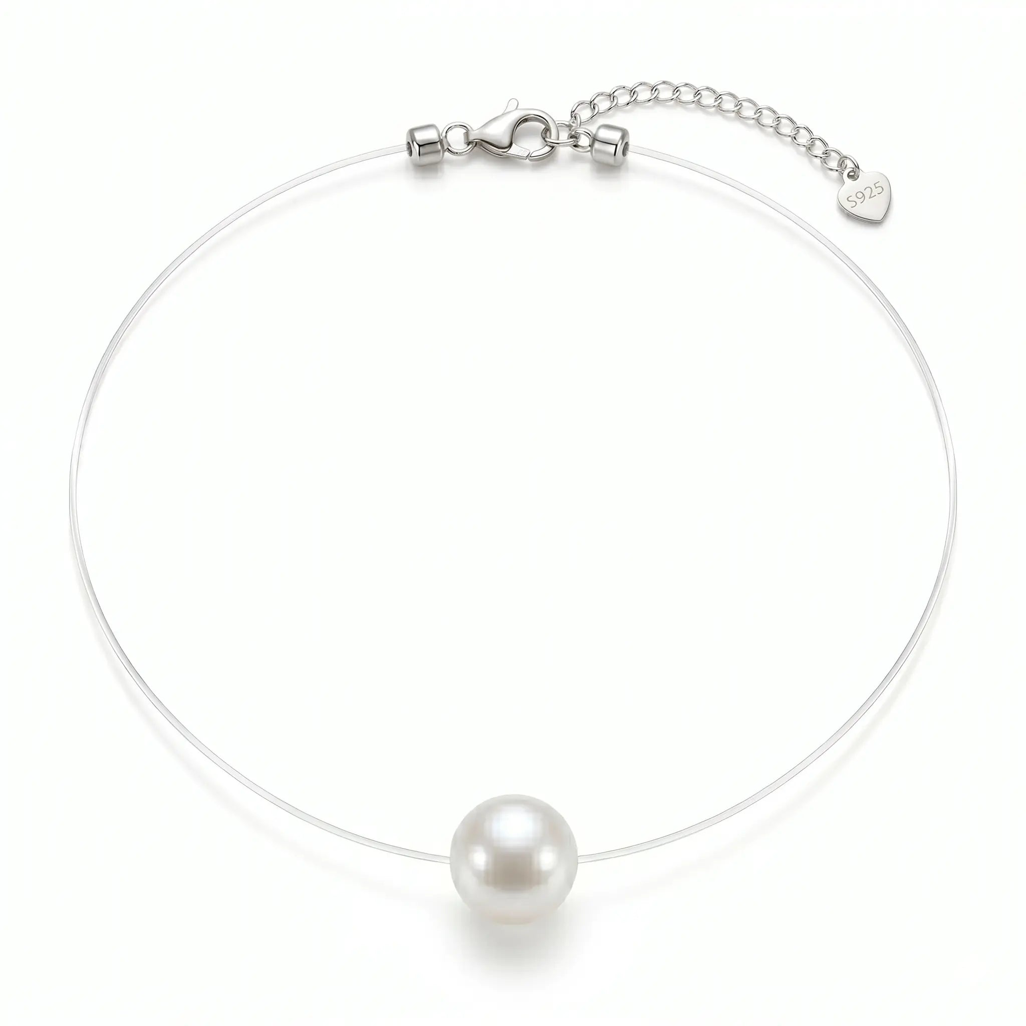 7-9.5mm Premium Freshwater Floating Solitaire Pearl Necklace with Invisible Chain