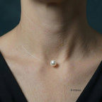 7-9.5mm Premium Freshwater Floating Solitaire Pearl Necklace with Invisible Chain