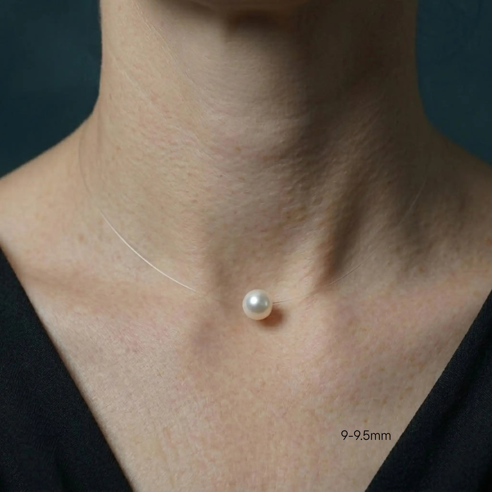 7-9.5mm Premium Freshwater Floating Solitaire Pearl Necklace with Invisible Chain