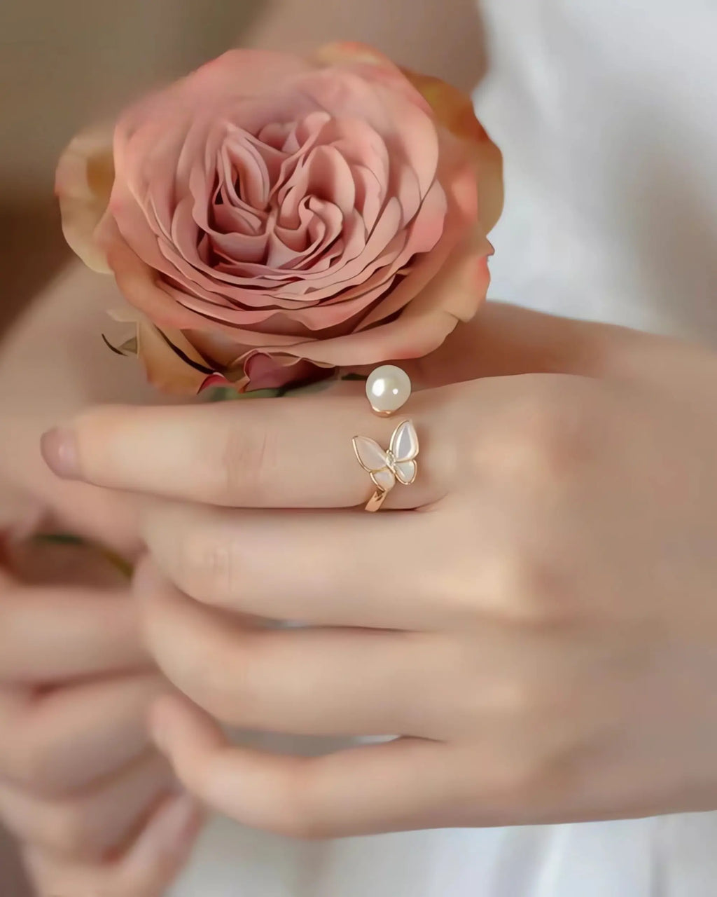 Flutter – AAA Natural Freshwater Pearl 18K Gold Vermeil Open Ring