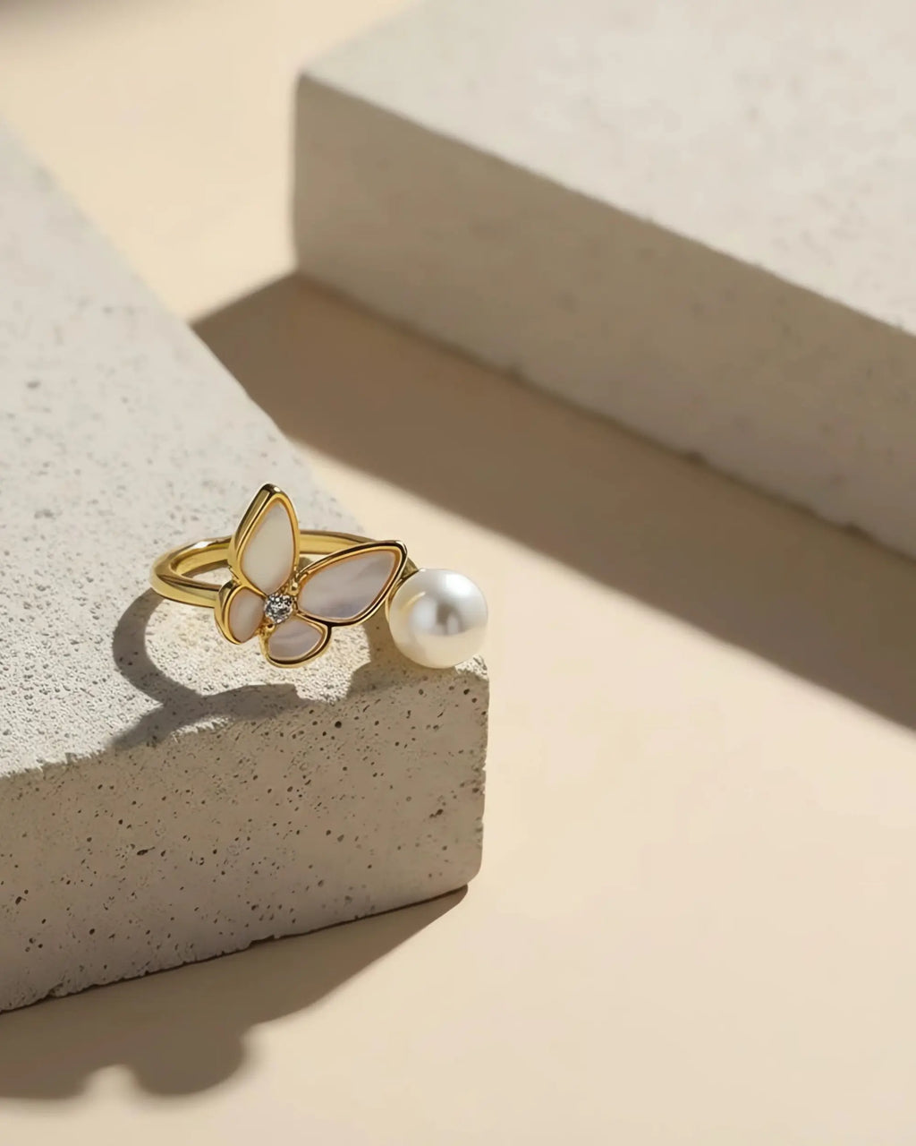 Flutter – AAA Natural Freshwater Pearl 18K Gold Vermeil Open Ring