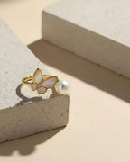 Flutter – AAA Natural Freshwater Pearl 18K Gold Vermeil Open Ring
