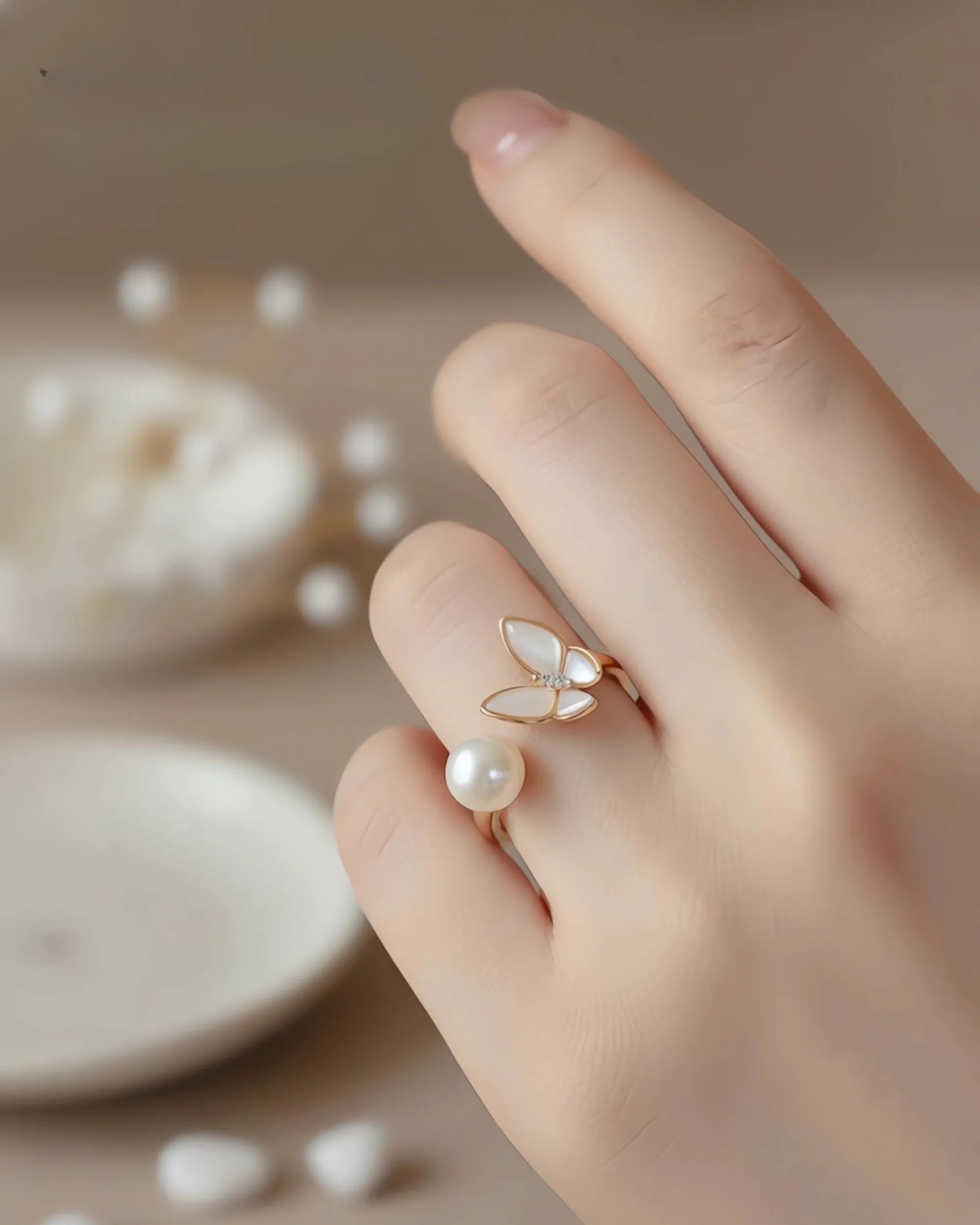 Flutter – AAA Natural Freshwater Pearl 18K Gold Vermeil Open Ring