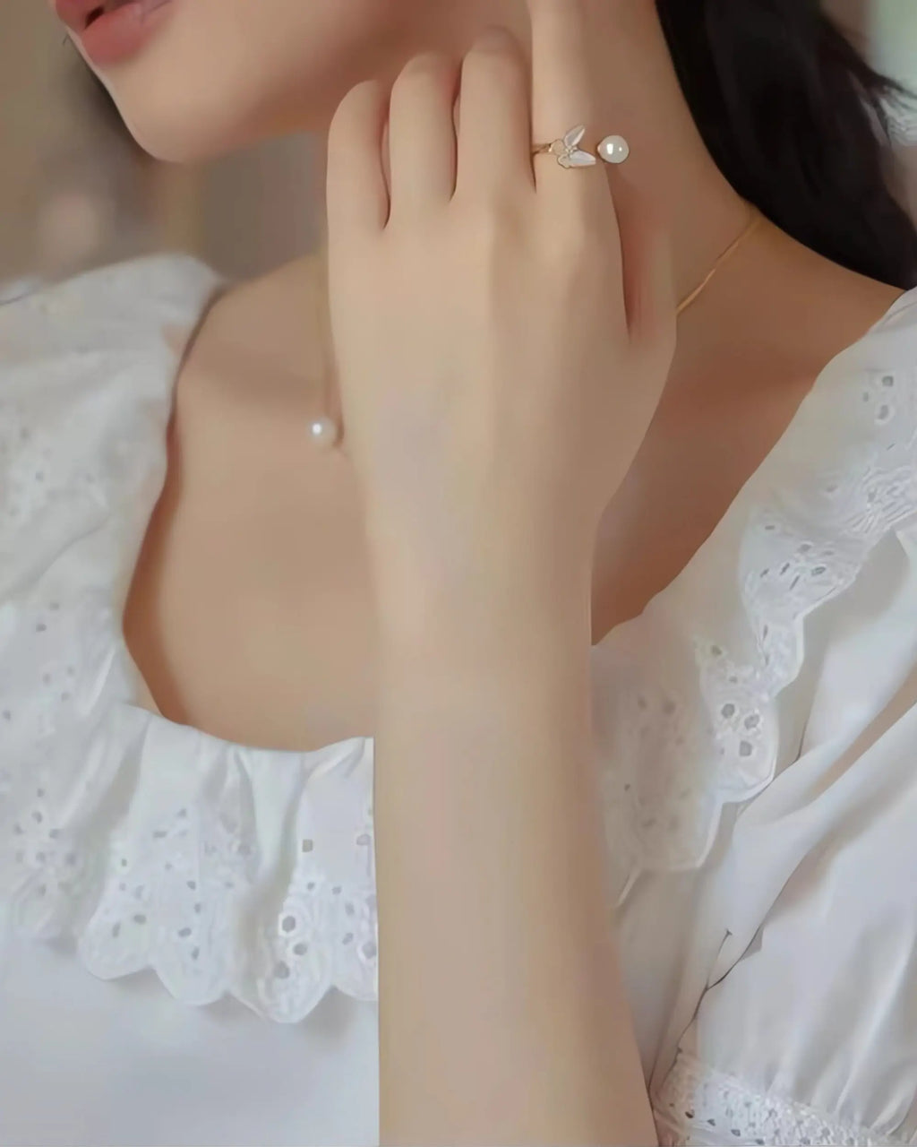 Flutter – AAA Natural Freshwater Pearl 18K Gold Vermeil Open Ring