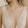 18K Gold Pearl Y-Necklace Minimalist Multi-Stone Lariat Drop Necklace, Freshwater Pearl Tassel Bridal Wedding Jewelry