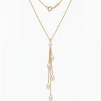 18K Gold Pearl Y-Necklace Minimalist Multi-Stone Lariat Drop Necklace, Freshwater Pearl Tassel Bridal Wedding Jewelry