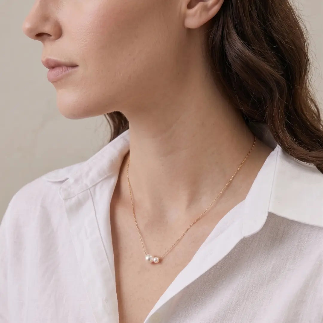 5-7.5mm 18K Gold Japanese Akoya Pearl Necklace