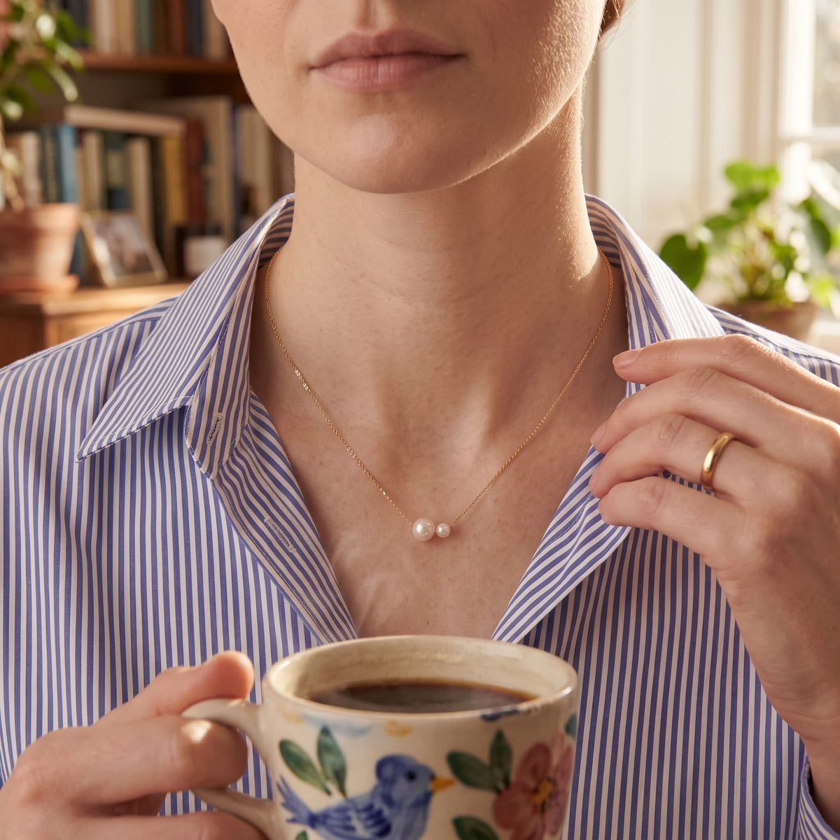 18K Solid Gold 5–7.5mm AAA+ Japanese Akoya Pearl Asymmetric Drop Necklace