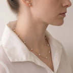 Delicate 18K Solid Gold Floating Pearl Station Necklace, 3-3.5mm Genuine Freshwater Pearl Choker for Women