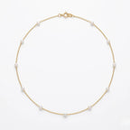 Delicate 18K Solid Gold Floating Pearl Station Necklace, 3-3.5mm Genuine Freshwater Pearl Choker for Women