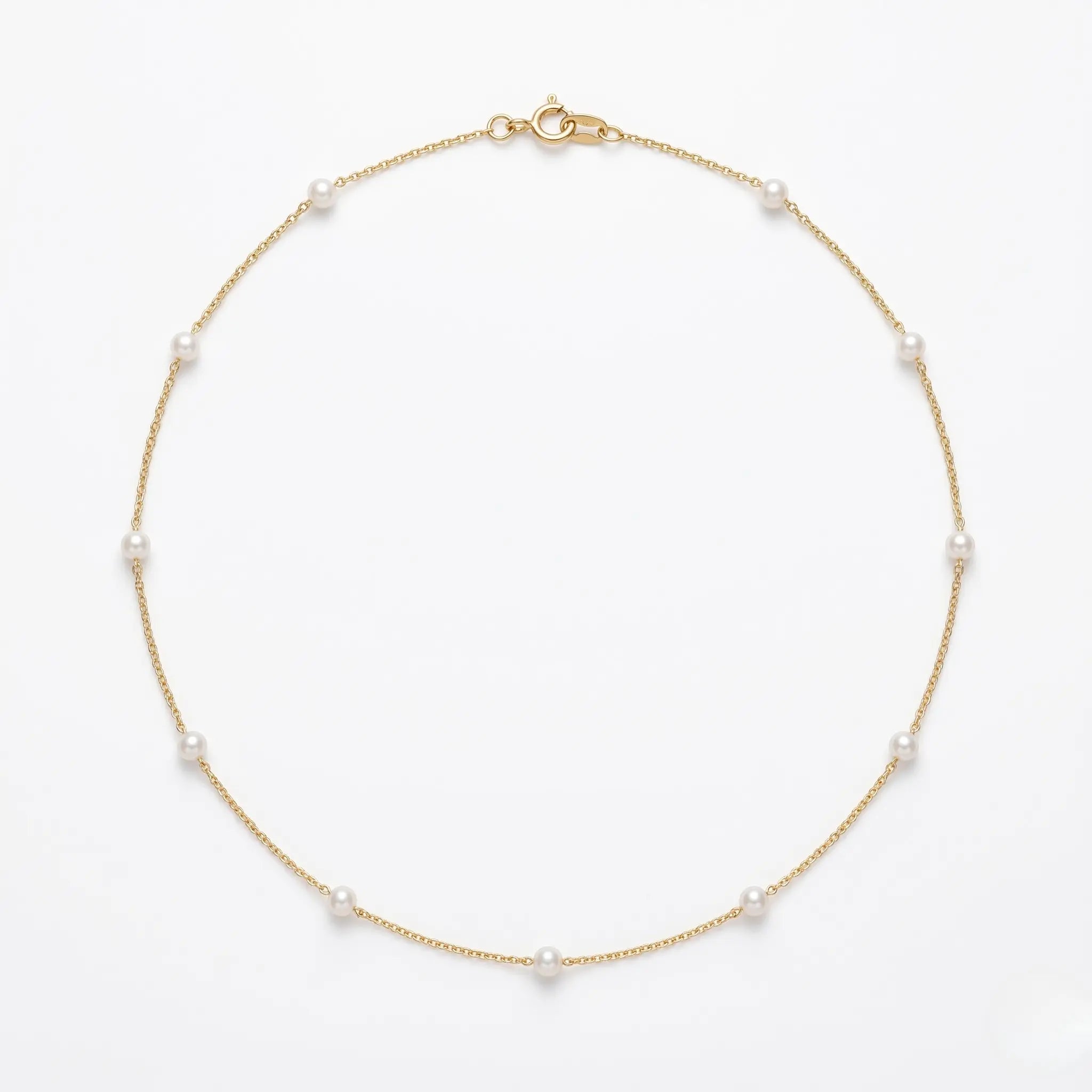 Delicate 18K Solid Gold Floating Pearl Station Necklace, 3-3.5mm Genuine Freshwater Pearl Choker for Women