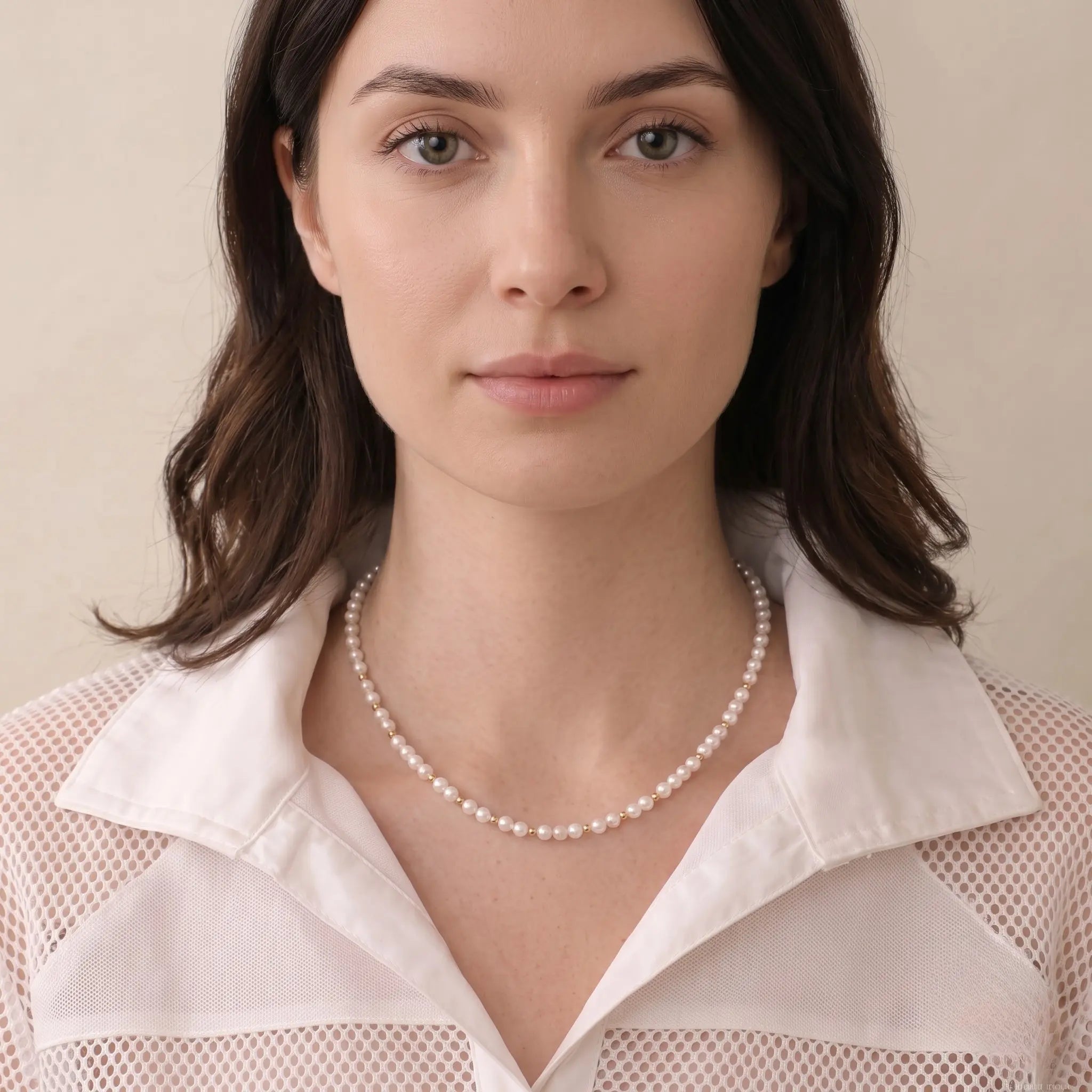 5-5.5mm Pearl Choker with 18K Solid Gold Beads Luxury Gift for Her