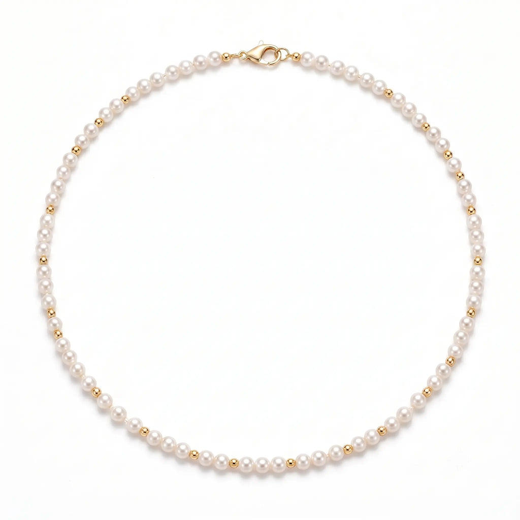 5-5.5mm Pearl Choker with 18K Solid Gold Beads Luxury Gift for Her