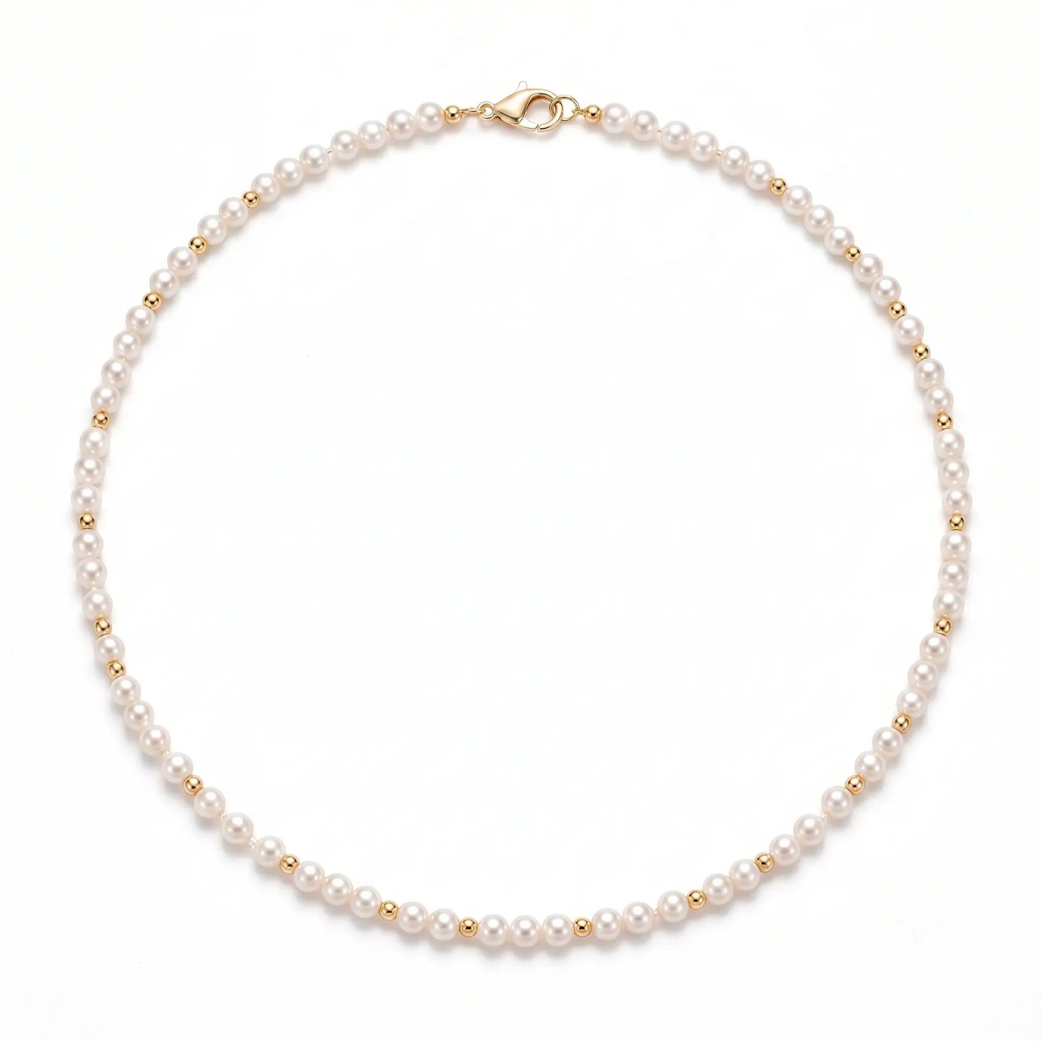 5-5.5mm Pearl Choker with 18K Solid Gold Beads Luxury Gift for Her
