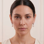 Geometric Diamond-Cut Pearl Hoops, Rhodium Plated Faceted 925 Silver