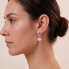 Geometric Diamond-Cut Pearl Hoops, Rhodium Plated Faceted 925 Silver