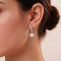 Geometric Diamond-Cut Pearl Hoops, Rhodium Plated Faceted 925 Silver