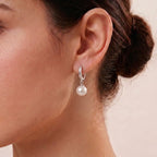Geometric Diamond-Cut Pearl Hoops, Rhodium Plated Faceted 925 Silver