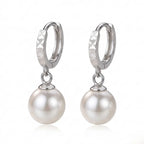 Geometric Diamond-Cut Pearl Hoops, Rhodium Plated Faceted 925 Silver