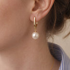7-7.5mm Geometric Pearl Hoop Earrings, Elegant Everyday U-Shaped Pearl Dangle Drop Earrings