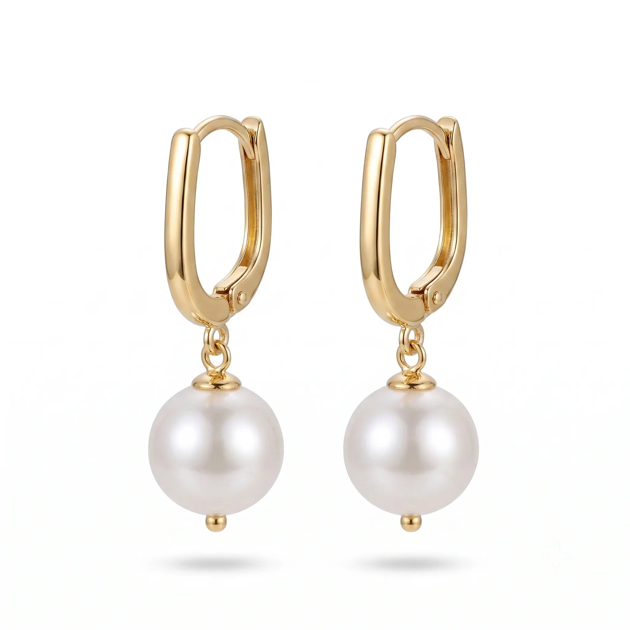7-7.5mm Geometric Pearl Hoop Earrings, Elegant Everyday U-Shaped Pearl Dangle Drop Earrings