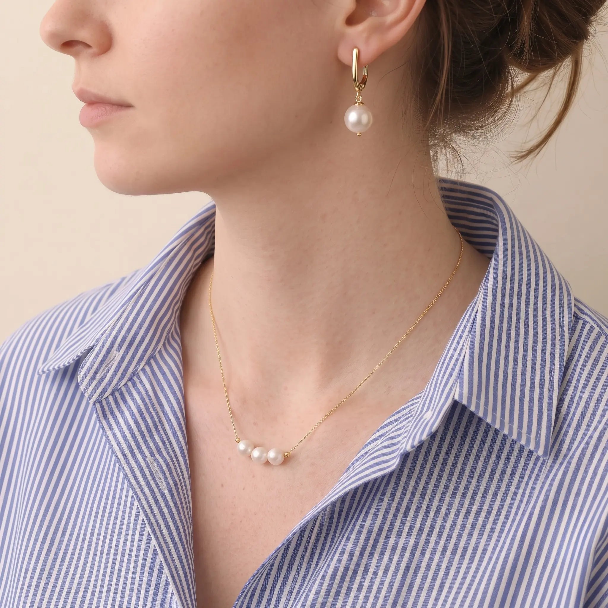 7-7.5mm Geometric Pearl Hoop Earrings, Elegant Everyday U-Shaped Pearl Dangle Drop Earrings