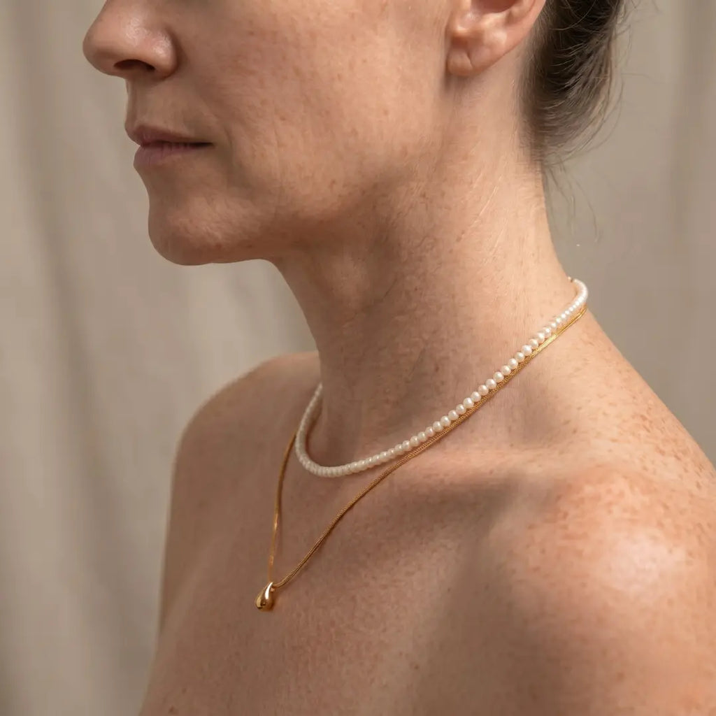 Versatile 2-Piece Set: Dainty Gold Bead and Freshwater Pearl Layering Necklace