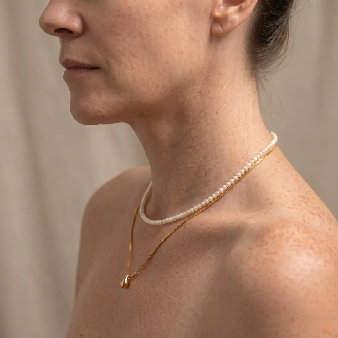 Versatile 2-Piece Set: Dainty Gold Bead and Freshwater Pearl Layering Necklace
