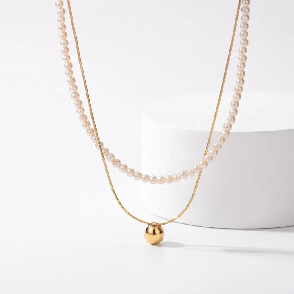Versatile 2-Piece Set: Dainty Gold Bead and Freshwater Pearl Layering Necklace