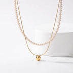 Versatile 2-Piece Set: Dainty Gold Bead and Freshwater Pearl Layering Necklace