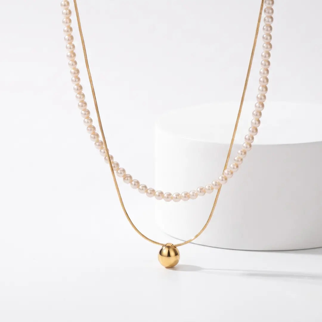 Versatile 2-Piece Set: Dainty Gold Bead and Freshwater Pearl Layering Necklace