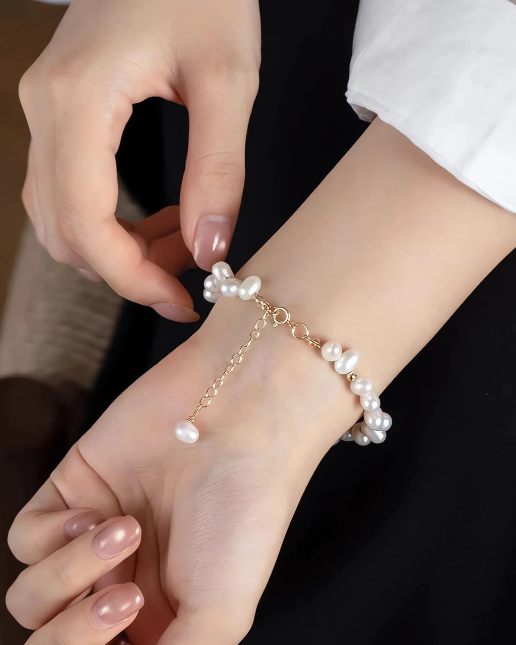 Good Luck – AAA Natural Baroque Rice Pearl Asymmetrical Bracelet