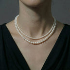 AAA Double-Strand Freshwater Pearl Necklace, 3-7.5mm Graduated White Pearls