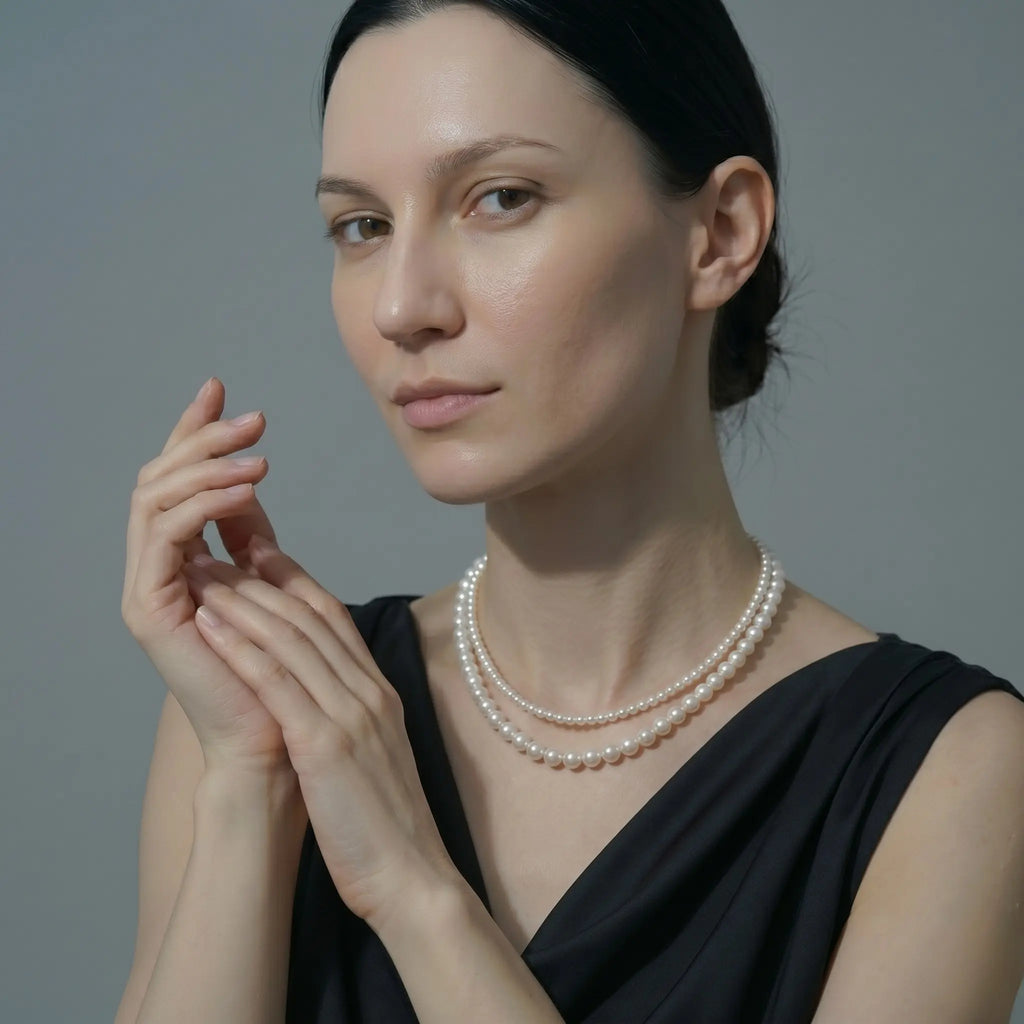 AAA Double-Strand Freshwater Pearl Necklace, 3-7.5mm Graduated White Pearls