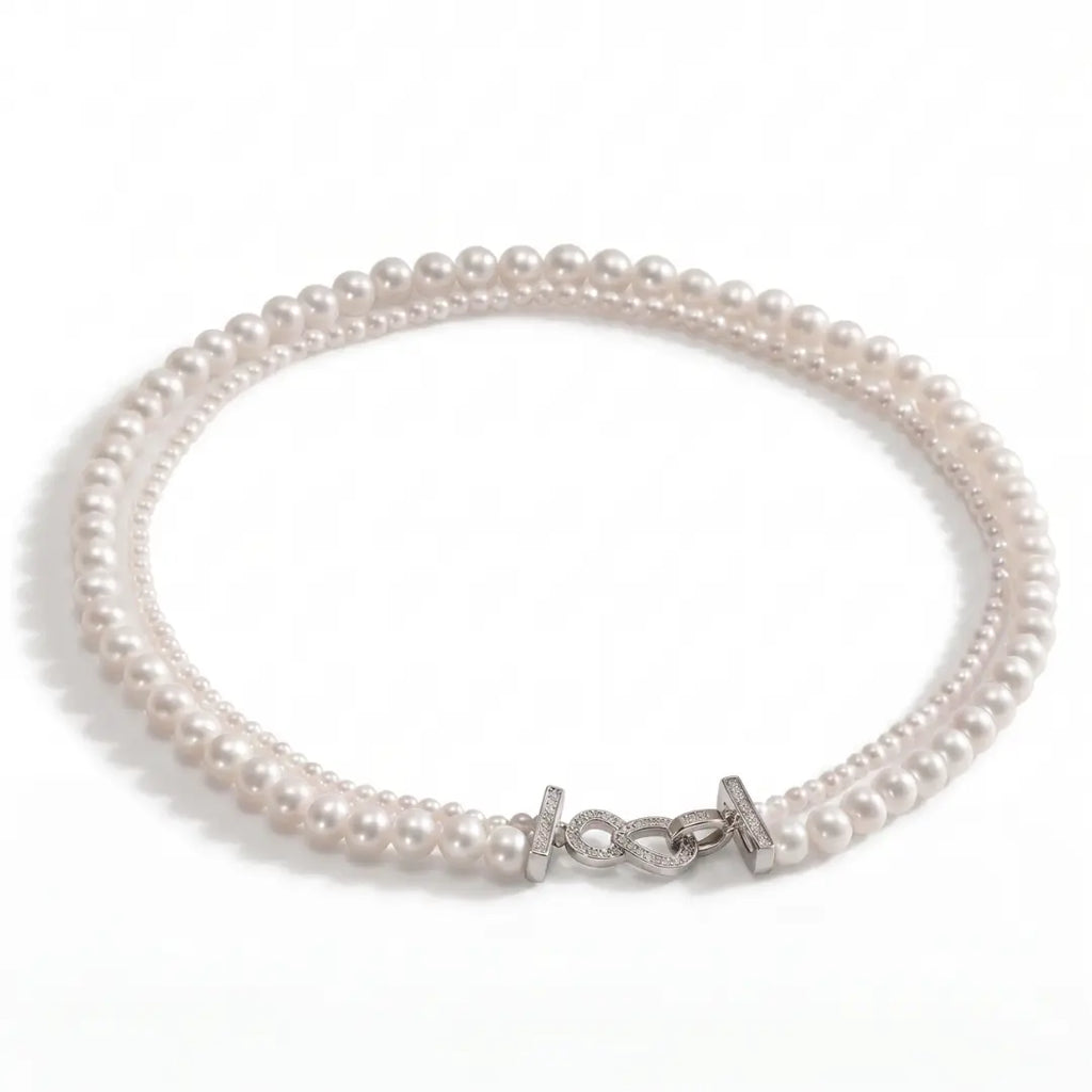AAA Double-Strand Freshwater Pearl Necklace, 3-7.5mm Graduated White Pearls