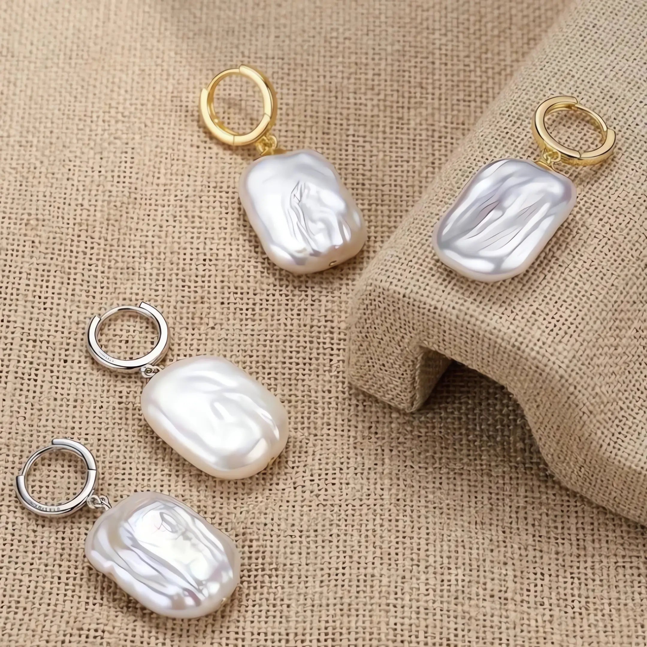 18K Gold Natural Baroque Pearl Dangle Earrings