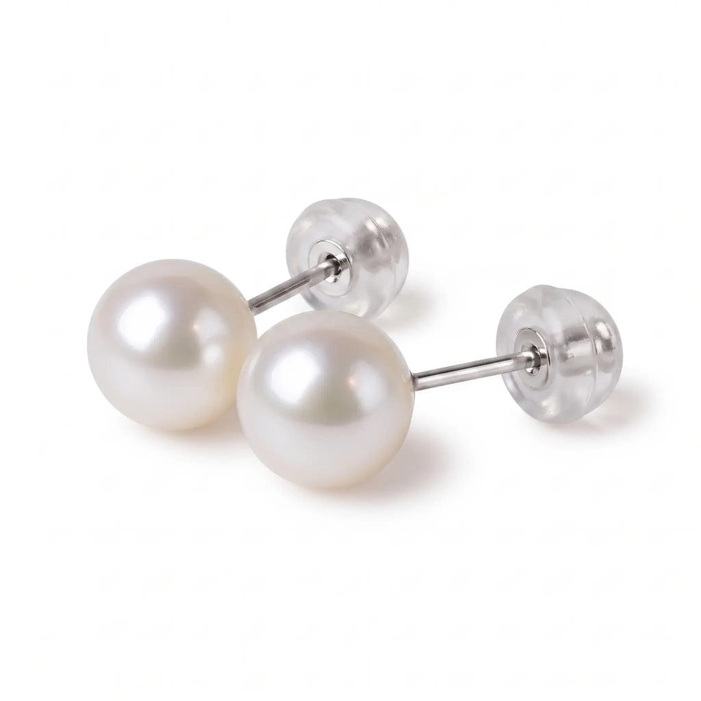 3-7.5mm 18K White Gold Japanese Akoya Pearl Stud Earrings