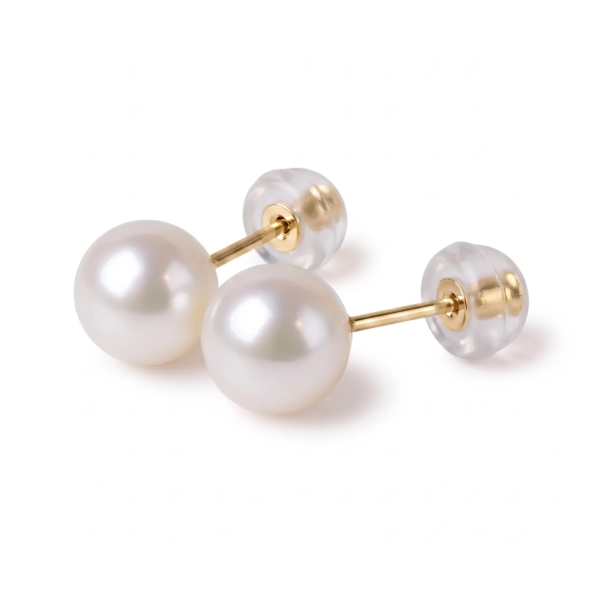 3-7.5mm 18K Solid Gold Japanese Akoya Pearl Stud Earrings