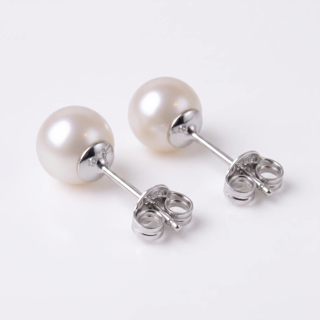 3-7.5mm 18K White Gold Japanese Akoya Pearl Stud Earrings
