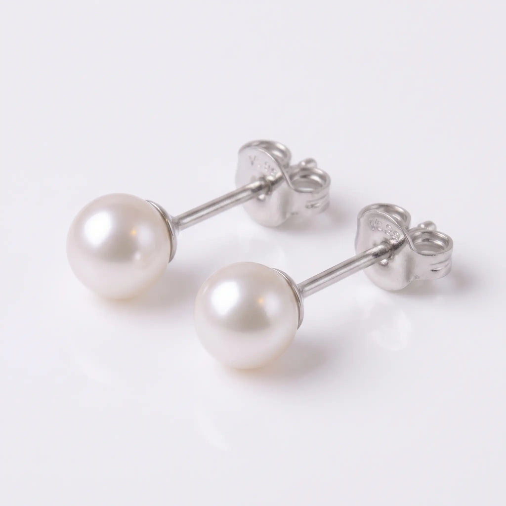 3-7.5mm 18K White Gold Japanese Akoya Pearl Stud Earrings