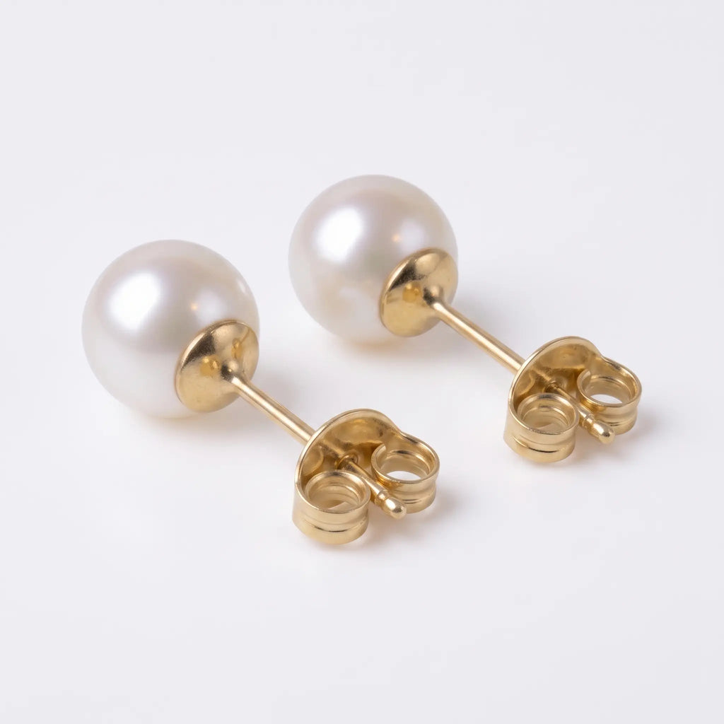 18K Solid Gold Freshwater Pearl Stud Earrings | 3-7.5mm Hypoallergenic Earrings