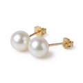 18K Gold Japanese Akoya Pearl Earrings, 5-7.5mm AAA+ Luster White Studs