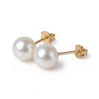 18K Gold Japanese Akoya Pearl Earrings, 5-7.5mm AAA+ Luster White Studs