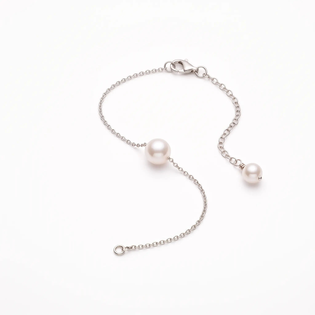 7-7.5mm Japanese Akoya Pearl Solitaire Chain Bracelet in 925 Sterling Silver