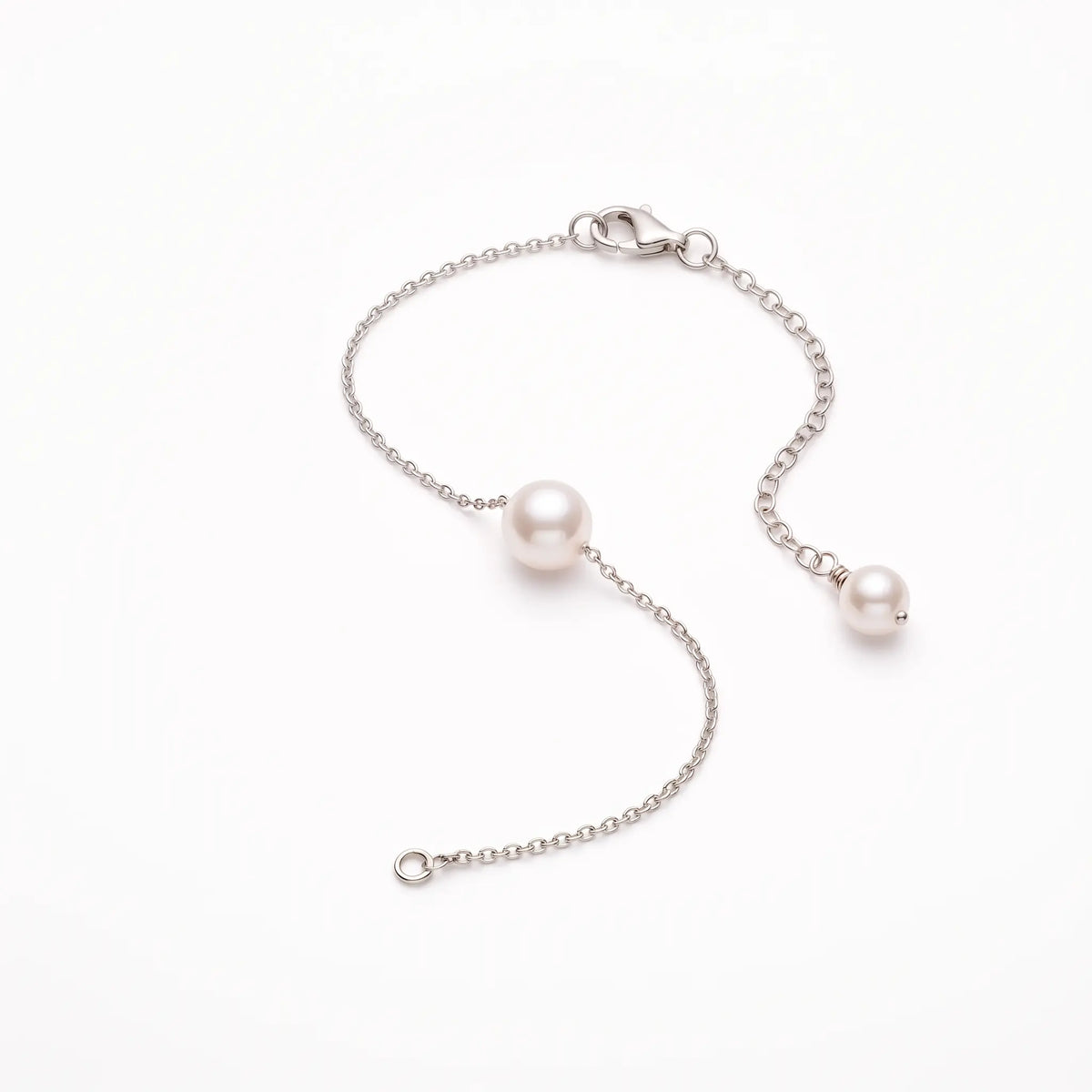 7-7.5mm Japanese Akoya Pearl Solitaire Chain Bracelet in 925 Sterling Silver