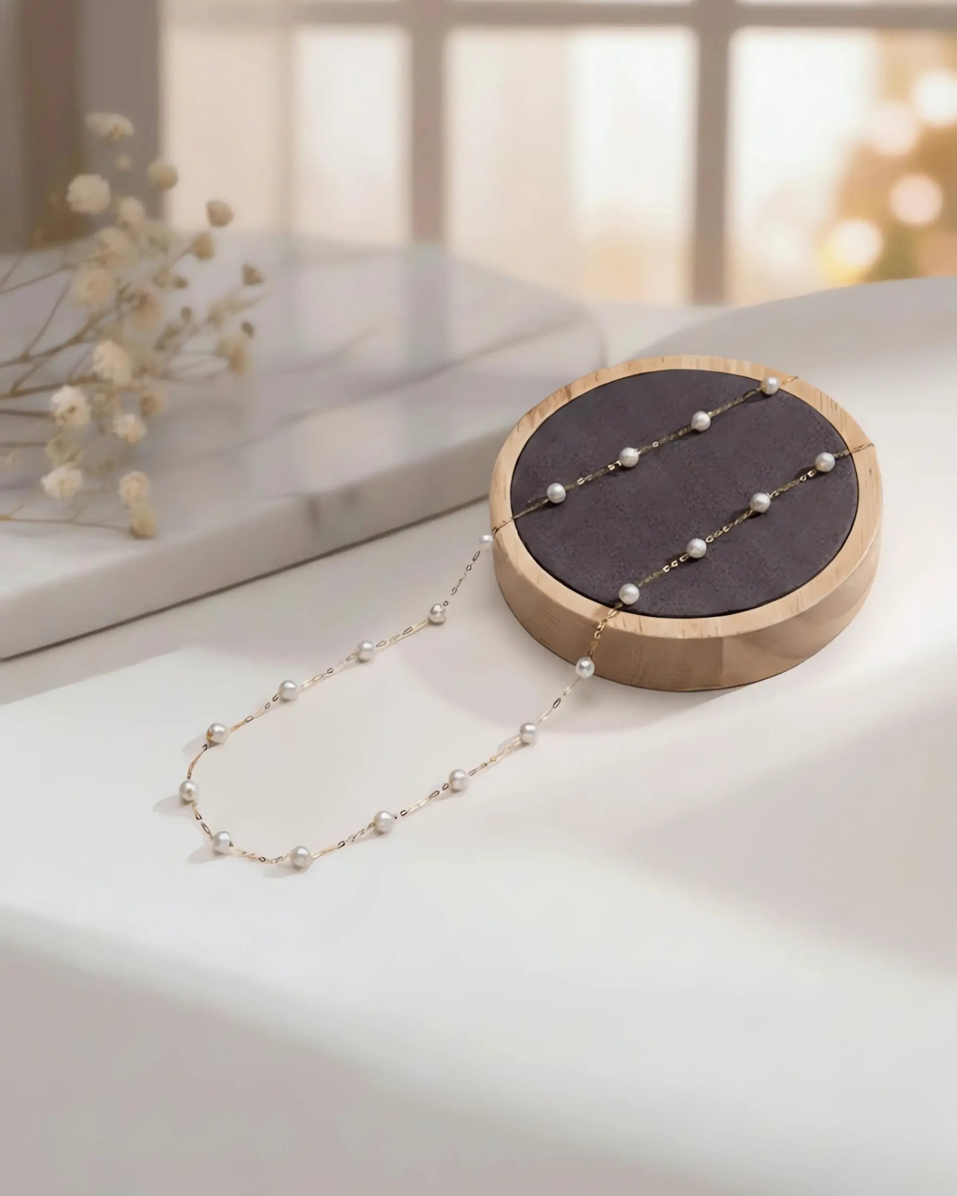 Joy – Petite 18K Solid Gold AAA Natural Pearl Station Necklace