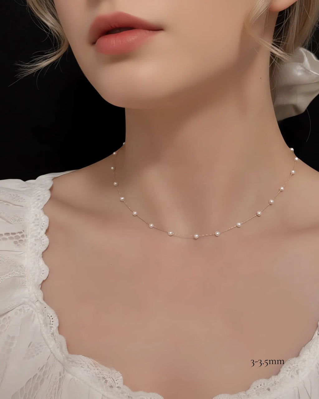 Joy – Petite 18K Solid Gold AAA Natural Pearl Station Necklace